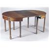 Image 1 : A mahogany "D" end dining table in George III style with one loose leaf and a plain frieze, on sq...
