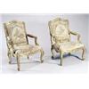 Image 1 : Four giltwood open armchairs in Louis XV style, each carved overall with scrolls, flowers and lea...
