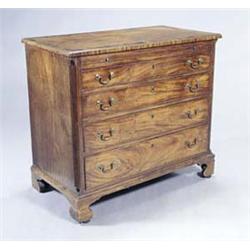 A George III mahogany chest, the walnut crossbanded and chequer strung top above a crossbanded an...