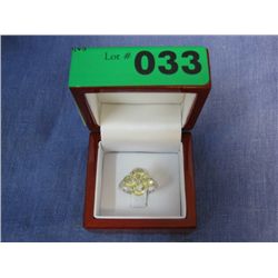 Lemon topaz ring set with 5 diamonds in silver