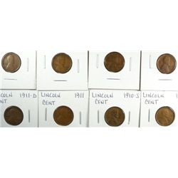 10 LINCOLN CENTS (10,10-S,11,11-D,11-S,12,12-D,12-S) GOOD-VF