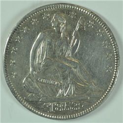 1853  ARROWS AND RAYS HALF DOLLAR, AU-53 WHITE