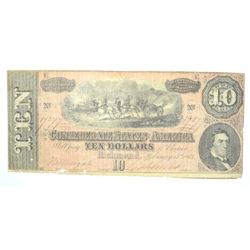 CONFEDERATE $10.00 NOTE 1864 VF