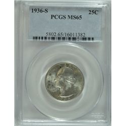 1936-S WASHINGTON QUARTER PCGS MS-65