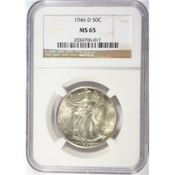 1946-D WALKING LIBERTY HALF DOLLAR NGC MS65 GEM