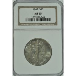 1947 WALKING LIBERTY HALF DOLLAR, NGC MS-65  GEM!