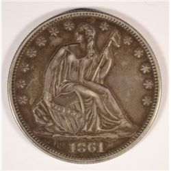 1861 SEATED HALF DOLLAR AU 58 ORIGINAL