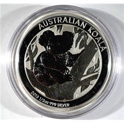 2013 AUSTRALIAN HALF DOLLAR KOALA, 1/2 OUNCE .999 SILVER BEAUTIFUL COIN