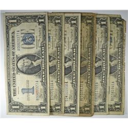 6- LOW GRADE 1934 $1 SILVER CERTIFICATES "FUNNY BACKS"