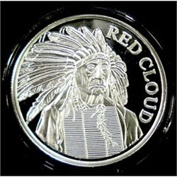 "RED CLOUD"  ON A ONE OUNCE .999 SILVER ART ROUND,  IN CAPSULE AND GIFT BOX