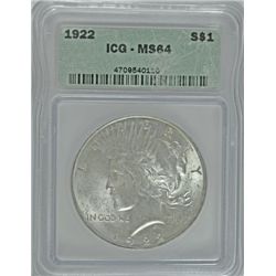 1922 PEACE DOLLAR ICG MS64