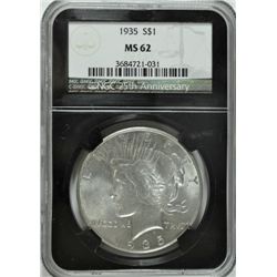 1935 PEACE DOLLAR NGC MS62 "BLACK HOLDER"