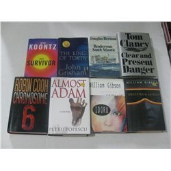 Lot of 8 Novel Hardcover Books L@@K Dean Koontz, John Grisham, Tom Clancy, William Gibson