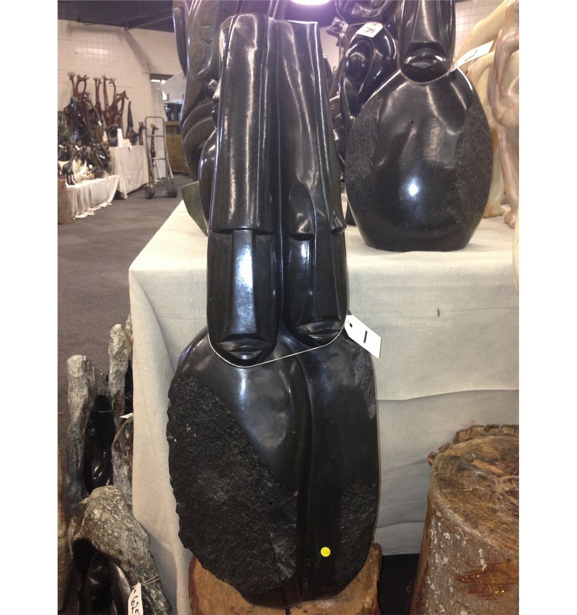 SPRINGSTONE HAND CARVED, HUSBAND AND WIFE STATUE, FROM ZIMBABWE. 29 ...