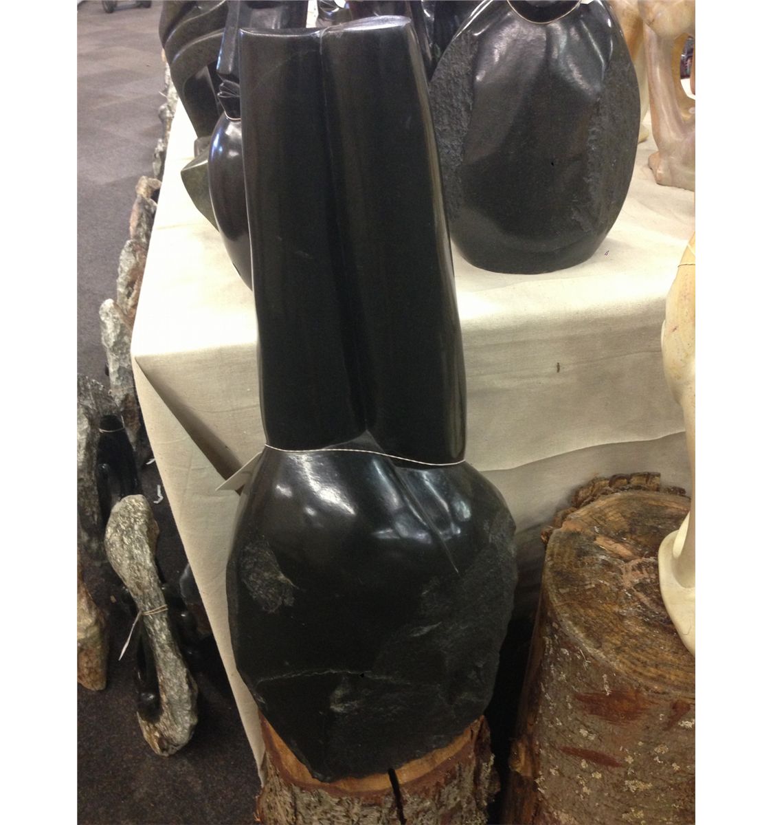 SPRINGSTONE HAND CARVED, HUSBAND AND WIFE STATUE, FROM ZIMBABWE. 29 ...