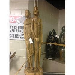 AFRICAN MAHOGANY HAND CARVED FROM ONE PIECE, "HUNTERS" 36" TALL