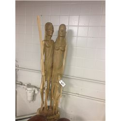 AFRICAN MAHOGANY HAND CARVED FROM ONE PIECE, "HUNTERS" 38" TALL