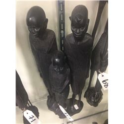 AFRICAN EBONY HAND CARVED FROM ONE PIECE, FAMILY OF 3. 16" TALL