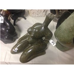 GREEN SERPENTINE, HAND CARVED SCULPTURE FROM ZIMBABWE, FEMALE 18" TALL