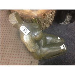 GREEN SERPENTINE, HAND CARVED FEMALE SCULPTURE FROM ZIMBABWE,  14" TALL