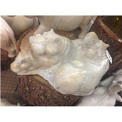 HIPPO FAMILY OF 3, HAND CARVED FROM KENYAN SOFT STONE. 8" TALL 17" LONG