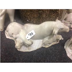 WATER BUFFALO PAIR, HAND CARVED FROM KENYAN SOFT STONE. 6" TALL 15" LONG