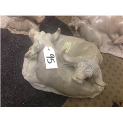 WATER BUFFALO PAIR, HAND CARVED FROM KENYAN SOFT STONE. 6" TALL 12" LONG