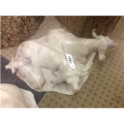 WATER BUFFALO FAMILY OF 3, HAND CARVED FROM KENYAN SOFT STONE. 6" TALL 16" LONG