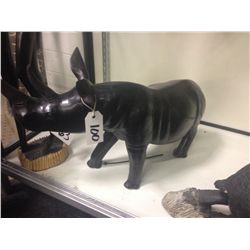 EBONY, HAND CARVED RHINO 15" TALL 21" LONG