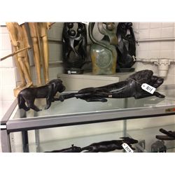 EBONY, HAND CARVED LION AND CUB 7" TALL 32" LONG