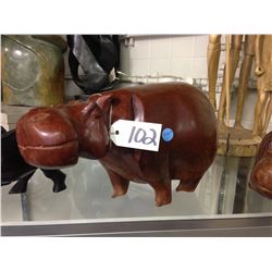 HIPPO, HAND CARVED 8" TALL 14" LONG
