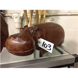 HIPPO, HAND CARVED 5" TALL 13" LONG