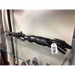 LION AND GAZELLE, HAND CARVED EBONY, 4" TALL 27" LONG