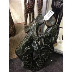 SPRING STONE, FAMILY OF 3 GIRAFFE'S, HAND CARVED 21" TALL