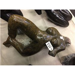 BROWN SERPENTINE, HAND CARVED FEMALE, 16  TALL 25  LONG