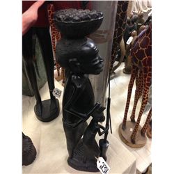 FATHER AND SON, HAND CARVED FROM A SINGLE PIECE OF AFRICAN EBONY. 19" TALL