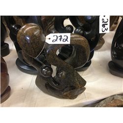 BROWN SERPENTINE, FAMILY OF 3, HAND CARVED. 15  TALL