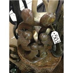 BROWN SERPENTINE FAMILY OF 5 HAND CARVED 19" TALL