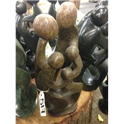 BROWN SERPENTINE, HAND CARVED FAMILY OF 5, 21  TALL