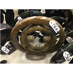 BROWN SERPENTINE FAMILY OF 3 CIRCLE, HAND CARVED