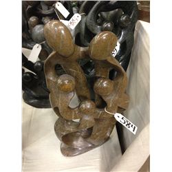 BROWN SERPENTINE FAMILY OF 5, HAND CARVED 20" TALL