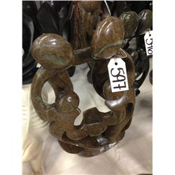 BROWN SERPENTINE FAMILY OF 4, HAND CARVED 21" TALL