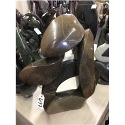 BROWN SERPENTINE, HAND CARVED ABSTRACT, 20" TALL