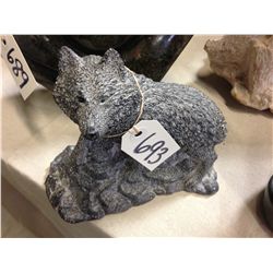 WOLF HAND CARVED SOFT STONE, 8" TALL