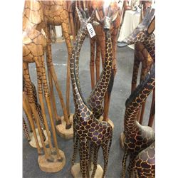 GIRAFFE PAIR, CARVED FROM A SINGLE PIECE OF AFRICAN MAHOGANY, 58" TALL