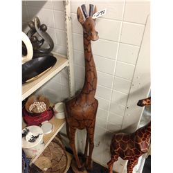 GIRAFFE PAIR, CARVED FROM A SINGLE PIECE OF AFRICAN MAHOGANY, 58  TALL