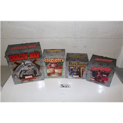 4 MARVEL MINI BUSTS, NEW IN BOX INCLUDING: DAREDEVIL 1691/3250, BLACK KNIGHT 1166/1500, DRAGON MAN