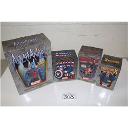 4 MARVEL MINI BUSTS, NEW IN BOX INCLUDING: PROFESSOR X 1307/2000, UNION JACK 1614/2500, CAPTAIN