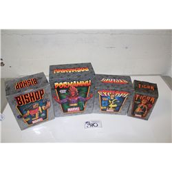 4 MARVEL MINI BUSTS, NEW IN BOX INCLUDING: CYCLOPS 1825/2000, TIGRA 2095/2500, BISHOP 1100/2000 AND