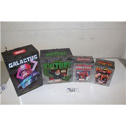 4 MARVEL MINI BUSTS, NEW IN BOX INCLUDING: CAPTAIN BRITAIN 871/1500, PUCK 931/1200, GALACTUS